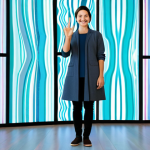 **

"A woman with a digital avatar overlayed on her face, smiling confidently, wearing modest casual clothing, standing in a brightly lit modern room with abstract digital art in the background, safe for work, appropriate content, fully clothed, professional, perfect anatomy, correct proportions, natural pose, well-formed hands, proper finger count, natural body proportions, family-friendly."

**